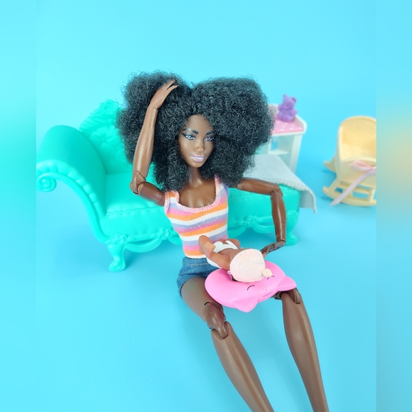 Mattel MTM AA Barbie Doll & Zuru My Mini AA Baby Girl + Nursery Accessories Lot - Picture 5 of 12